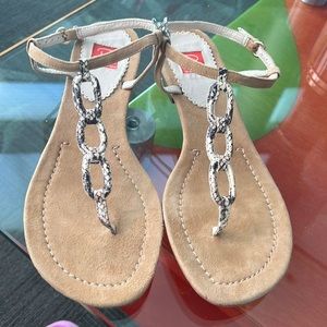 Oscar de la Renta Suede Leather Snakeskin Strappy Loop Sandals